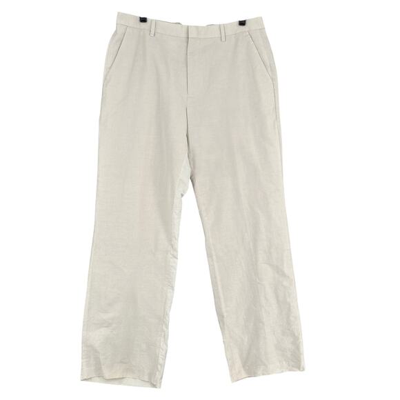 INC International Concepts Beige Linen Flat Front Preppy Pants Waist 32‎ x 30 - Picture 1 of 7